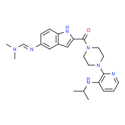 ChemSpider 2D Image | N'-[2-({4-[3-(Isopropylamino)-2-pyridinyl]-1-piperazinyl}carbonyl)-1H-indol-5-yl]-N,N-dimethylimidoformamide | C24H31N7O
