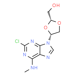ChemSpider 2D Image | {(2R,4R)-4-[2-Chloro-6-(methylamino)-9H-purin-9-yl]-1,3-dioxolan-2-yl}methanol | C10H12ClN5O3