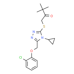 ChemSpider 2D Image | 1-({5-[(2-Chlorophenoxy)methyl]-4-cyclopropyl-4H-1,2,4-triazol-3-yl}sulfanyl)-3,3-dimethyl-2-butanone | C18H22ClN3O2S