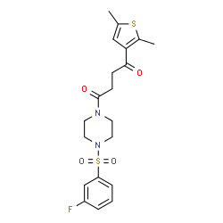 ChemSpider 2D Image | 1-(2,5-Dimethyl-3-thienyl)-4-{4-[(3-fluorophenyl)sulfonyl]-1-piperazinyl}-1,4-butanedione | C20H23FN2O4S2