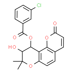 ChemSpider 2D Image | 9-Hydroxy-8,8-dimethyl-2-oxo-9,10-dihydro-2H,8H-pyrano[2,3-f]chromen-10-yl 3-chlorobenzoate | C21H17ClO6