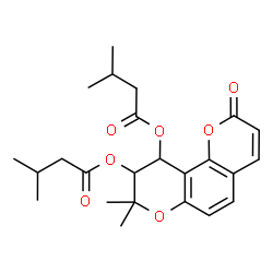 ChemSpider 2D Image | 8,8-Dimethyl-2-oxo-9,10-dihydro-2H,8H-pyrano[2,3-f]chromene-9,10-diyl bis(3-methylbutanoate) | C24H30O7