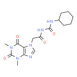 ChemSpider 2D Image | N-(Cyclohexylcarbamoyl)-2-(1,3-dimethyl-2,6-dioxo-1,2,3,6-tetrahydro-7H-purin-7-yl)acetamide | C16H22N6O4