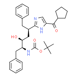 ChemSpider 2D Image | tert-butyl {(2S,3S,5R)-5-[4-(cyclopentylcarbonyl)-1H-imidazol-2-yl]-3-hydroxy-1,6-diphenylhexan-2-yl}carbamate | C32H41N3O4