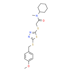ChemSpider 2D Image | N-Cyclohexyl-2-({5-[(4-methoxybenzyl)sulfanyl]-1,3,4-thiadiazol-2-yl}sulfanyl)-N-methylacetamide | C19H25N3O2S3