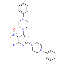 ChemSpider 2D Image | 5-Nitro-2,6-bis(4-phenyl-1-piperazinyl)-4-pyrimidinamine | C24H28N8O2
