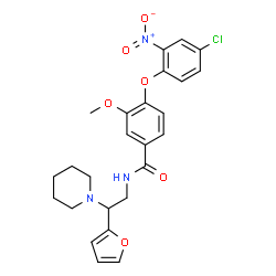 ChemSpider 2D Image | 4-(4-Chloro-2-nitrophenoxy)-N-[2-(2-furyl)-2-(1-piperidinyl)ethyl]-3-methoxybenzamide | C25H26ClN3O6