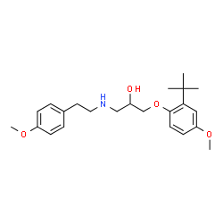 ChemSpider 2D Image | 1-[4-Methoxy-2-(2-methyl-2-propanyl)phenoxy]-3-{[2-(4-methoxyphenyl)ethyl]amino}-2-propanol | C23H33NO4