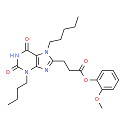 ChemSpider 2D Image | 2-Methoxyphenyl 3-(3-butyl-2,6-dioxo-7-pentyl-2,3,6,7-tetrahydro-1H-purin-8-yl)propanoate | C24H32N4O5