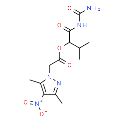 ChemSpider 2D Image | 1-(Carbamoylamino)-3-methyl-1-oxo-2-butanyl (3,5-dimethyl-4-nitro-1H-pyrazol-1-yl)acetate | C13H19N5O6