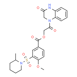 ChemSpider 2D Image | 2-Oxo-2-(3-oxo-3,4-dihydro-1(2H)-quinoxalinyl)ethyl 4-methoxy-3-[(2-methyl-1-piperidinyl)sulfonyl]benzoate | C24H27N3O7S