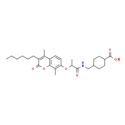 ChemSpider 2D Image | 4-[({2-[(3-Hexyl-4,8-dimethyl-2-oxo-2H-chromen-7-yl)oxy]propanoyl}amino)methyl]cyclohexanecarboxylic acid | C28H39NO6