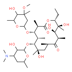 ChemSpider 2D Image | (3R,4S,5S,6R,7R,9R,11R,12R,13S,14R)-6-{[4-(Dimethylamino)-3-hydroxy-6-methyltetrahydro-2H-pyran-2-yl]oxy}-14-ethyl-7,12,13-trihydroxy-4-[(5-hydroxy-4-methoxy-4,6-dimethyltetrahydro-2H-pyran-2-yl)oxy]-
3,5,7,9,11,13-hexamethyloxacyclotetradecane-2,10-dione | C37H67NO13