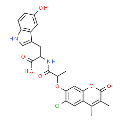 ChemSpider 2D Image | N-{2-[(6-Chloro-3,4-dimethyl-2-oxo-2H-chromen-7-yl)oxy]propanoyl}-5-hydroxytryptophan | C25H23ClN2O7