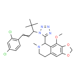 ChemSpider 2D Image | 5-{1-[1-(2,4-Dichlorophenyl)-4,4-dimethyl-1-penten-3-yl]-1H-tetrazol-5-yl}-4-methoxy-6-methyl-5,6,7,8-tetrahydro[1,3]dioxolo[4,5-g]isoquinoline | C26H29Cl2N5O3