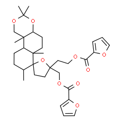ChemSpider 2D Image | {5-[2-(2-Furoyloxy)ethyl]-3',3',6a',8',10b'-pentamethyldodecahydro-3H-spiro[furan-2,7'-naphtho[2,1-d][1,3]dioxin]-5-yl}methyl 2-furoate | C33H44O9