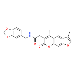 ChemSpider 2D Image | N-(1,3-Benzodioxol-5-ylmethyl)-2-(3,5-dimethyl-7-oxo-7H-furo[3,2-g]chromen-6-yl)acetamide | C23H19NO6