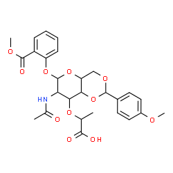 ChemSpider 2D Image | 2-(Methoxycarbonyl)phenyl 2-acetamido-3-O-(1-carboxyethyl)-2-deoxy-4,6-O-(4-methoxybenzylidene)hexopyranoside | C27H31NO11