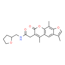 ChemSpider 2D Image | N-(Tetrahydro-2-furanylmethyl)-2-(3,5,9-trimethyl-7-oxo-7H-furo[3,2-g]chromen-6-yl)acetamide | C21H23NO5