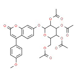 ChemSpider 2D Image | 4-(4-Methoxyphenyl)-2-oxo-2H-chromen-7-yl 2,3,4,6-tetra-O-acetylhexopyranoside | C30H30O13