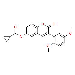 ChemSpider 2D Image | 3-(2,5-Dimethoxyphenyl)-4-methyl-2-oxo-2H-chromen-6-yl cyclopropanecarboxylate | C22H20O6