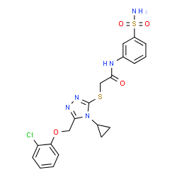 ChemSpider 2D Image | 2-({5-[(2-Chlorophenoxy)methyl]-4-cyclopropyl-4H-1,2,4-triazol-3-yl}sulfanyl)-N-(3-sulfamoylphenyl)acetamide | C20H20ClN5O4S2