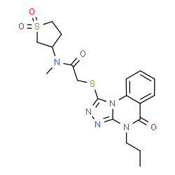 ChemSpider 2D Image | N-(1,1-Dioxidotetrahydro-3-thiophenyl)-N-methyl-2-[(5-oxo-4-propyl-4,5-dihydro[1,2,4]triazolo[4,3-a]quinazolin-1-yl)sulfanyl]acetamide | C19H23N5O4S2