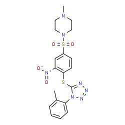 ChemSpider 2D Image | 1-Methyl-4-[(4-{[1-(2-methylphenyl)-1H-tetrazol-5-yl]sulfanyl}-3-nitrophenyl)sulfonyl]piperazine | C19H21N7O4S2