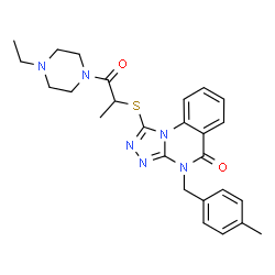 ChemSpider 2D Image | 1-{[1-(4-Ethyl-1-piperazinyl)-1-oxo-2-propanyl]sulfanyl}-4-(4-methylbenzyl)[1,2,4]triazolo[4,3-a]quinazolin-5(4H)-one | C26H30N6O2S