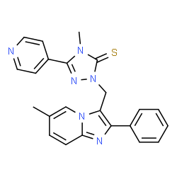 ChemSpider 2D Image | 4-Methyl-2-[(6-methyl-2-phenylimidazo[1,2-a]pyridin-3-yl)methyl]-5-(4-pyridinyl)-2,4-dihydro-3H-1,2,4-triazole-3-thione | C23H20N6S