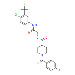 ChemSpider 2D Image | 2-{[4-Chloro-3-(trifluoromethyl)phenyl]amino}-2-oxoethyl 1-(4-fluorobenzoyl)-4-piperidinecarboxylate | C22H19ClF4N2O4