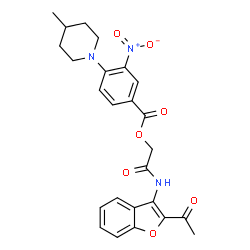 ChemSpider 2D Image | 2-[(2-Acetyl-1-benzofuran-3-yl)amino]-2-oxoethyl 4-(4-methyl-1-piperidinyl)-3-nitrobenzoate | C25H25N3O7