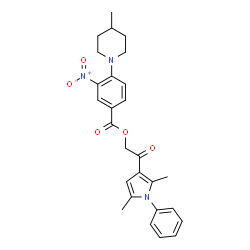 ChemSpider 2D Image | 2-(2,5-Dimethyl-1-phenyl-1H-pyrrol-3-yl)-2-oxoethyl 4-(4-methyl-1-piperidinyl)-3-nitrobenzoate | C27H29N3O5