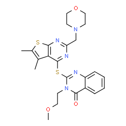 ChemSpider 2D Image | 2-{[5,6-Dimethyl-2-(4-morpholinylmethyl)thieno[2,3-d]pyrimidin-4-yl]sulfanyl}-3-(2-methoxyethyl)-4(3H)-quinazolinone | C24H27N5O3S2