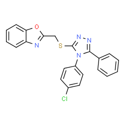 ChemSpider 2D Image | 2-({[4-(4-Chlorophenyl)-5-phenyl-4H-1,2,4-triazol-3-yl]sulfanyl}methyl)-1,3-benzoxazole | C22H15ClN4OS