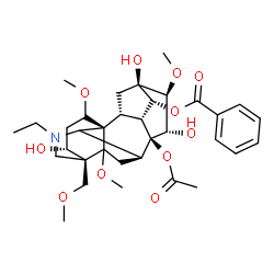 ChemSpider 2D Image | (1alpha,3alpha,5xi,14alpha,15alpha,16beta)-8-Acetoxy-20-ethyl-3,13,15-trihydroxy-1,5,16-trimethoxy-4-(methoxymethyl)aconitan-14-yl benzoate | C34H47NO11