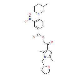 ChemSpider 2D Image | 2-[2,5-Dimethyl-1-(tetrahydro-2-furanylmethyl)-1H-pyrrol-3-yl]-2-oxoethyl 4-(3-methyl-1-piperidinyl)-3-nitrobenzoate | C26H33N3O6