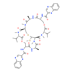ChemSpider 2D Image | N,N'-[(1R,4R,7R,11S,14R,17R,20R,24S)-11,24-Diisopropyl-2,4,12,15,17,25-hexamethyl-27-(methylsulfanyl)-3,6,10,13,16,19,23,26-octaoxo-9,22-dioxa-28-thia-2,5,12,15,18,25-hexaazabicyclo[12.12.3]nonacosane
-7,20-diyl]di(2-quinoxalinecarboxamide) | C51H64N12O12S2