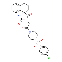 ChemSpider 2D Image | 1-(2-{4-[(4-Chlorophenyl)sulfonyl]-1-piperazinyl}-2-oxoethyl)-3',4'-dihydro-2H,2'H,5H-spiro[imidazolidine-4,1'-naphthalene]-2,5-dione | C24H25ClN4O5S