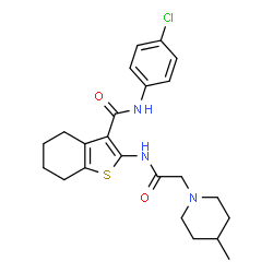 ChemSpider 2D Image | N-(4-Chlorophenyl)-2-{[(4-methyl-1-piperidinyl)acetyl]amino}-4,5,6,7-tetrahydro-1-benzothiophene-3-carboxamide | C23H28ClN3O2S
