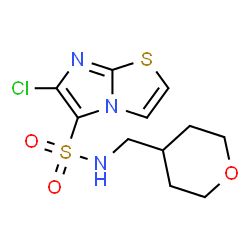 ChemSpider 2D Image | 6-Chloro-N-(tetrahydro-2H-pyran-4-ylmethyl)imidazo[2,1-b][1,3]thiazole-5-sulfonamide | C11H14ClN3O3S2