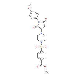 ChemSpider 2D Image | Ethyl 4-({4-[1-(4-methoxyphenyl)-2,5-dioxo-3-pyrrolidinyl]-1-piperazinyl}sulfonyl)benzoate | C24H27N3O7S