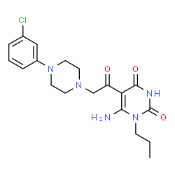 ChemSpider 2D Image | 6-Amino-5-{[4-(3-chlorophenyl)-1-piperazinyl]acetyl}-1-propyl-2,4(1H,3H)-pyrimidinedione | C19H24ClN5O3