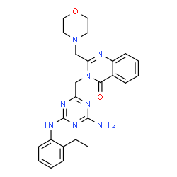 ChemSpider 2D Image | 3-({4-Amino-6-[(2-ethylphenyl)amino]-1,3,5-triazin-2-yl}methyl)-2-(4-morpholinylmethyl)-4(3H)-quinazolinone | C25H28N8O2