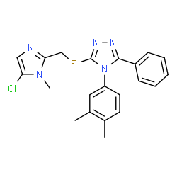 ChemSpider 2D Image | 3-{[(5-Chloro-1-methyl-1H-imidazol-2-yl)methyl]sulfanyl}-4-(3,4-dimethylphenyl)-5-phenyl-4H-1,2,4-triazole | C21H20ClN5S