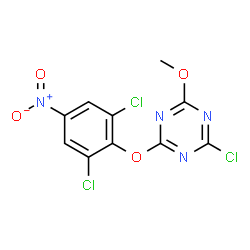 ChemSpider 2D Image | 2-Chloro-4-(2,6-dichloro-4-nitrophenoxy)-6-methoxy-1,3,5-triazine | C10H5Cl3N4O4