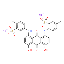 ChemSpider 2D Image | Disodium 5-({4,5-dihydroxy-8-[(4-methyl-2-sulfonatophenyl)amino]-9,10-dioxo-9,10-dihydro-1-anthracenyl}amino)-2-methylbenzenesulfonate | C28H20N2Na2O10S2