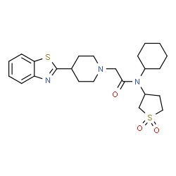 ChemSpider 2D Image | 2-[4-(1,3-Benzothiazol-2-yl)-1-piperidinyl]-N-cyclohexyl-N-(1,1-dioxidotetrahydro-3-thiophenyl)acetamide | C24H33N3O3S2