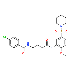 ChemSpider 2D Image | 4-Chloro-N-(4-{[2-methoxy-5-(1-piperidinylsulfonyl)phenyl]amino}-4-oxobutyl)benzamide | C23H28ClN3O5S