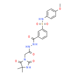ChemSpider 2D Image | 3-({2-[(4,4-Dimethyl-2,5-dioxo-1-imidazolidinyl)acetyl]hydrazino}carbonyl)-N-(4-methoxyphenyl)benzenesulfonamide | C21H23N5O7S